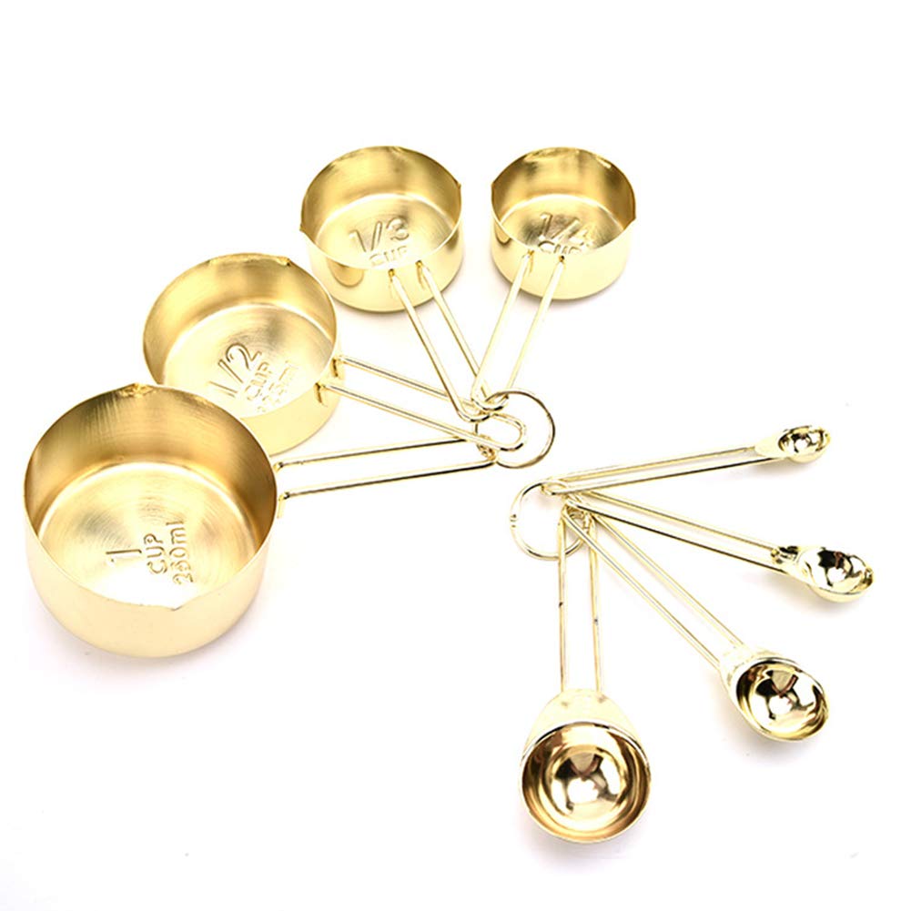 8 Pcs/Set Stainless Steel Measuring Cups and Spoons Sets of 8 Engraved Measurements Stackable for Kitchen Baking Cooking (Gold)