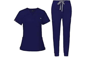niaahinn Scrub for Women Scrubs Top with Classic V-Neck & Yoga Jogger Pants Medical Nursing Uniform Scrub Set