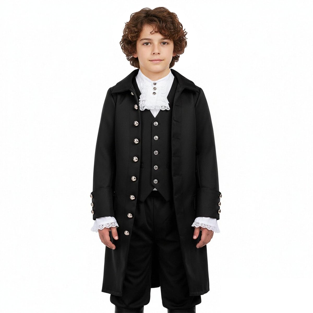 BPURB American Colonial Costume Boys Medieval Coat Historical Costume for Child (7, Black) — image 1