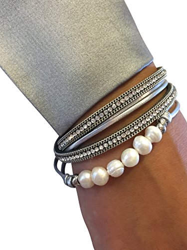 Collection Silver wrap bracelet with fresh water pearls