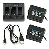 SmilePowo 2 Pack Replacement Battery 1480MAH and 3 Battery Channel Travel USB Charger for GoPro Hero 5,HERO5 Black,AHDBT-501,HERO6 Black,HERO (2018),AABAT-001 Battery (Fully compatible with original camera)