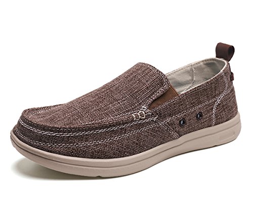 BEFAiR Lightweight Slip On Canvas Shoes Vintage Comfort Casual Loafers Breathable Boat Shoes for Men Brown Size 45 EU(12 D(M) US)