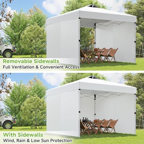 Real Relax 10x10ft Pop Up Portable Canopy Tent with 300D Silver-Coated Top, UV-Protective, Waterproof, Windproof, Instant and Easy Installation, with Three Sidewalls for Camping, Vendor Events, White