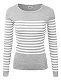 NINEXIS Women's Round Neck Striped Sweater w/ Shoulder Buttons S-XL (16 Colors)
