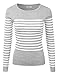 NINEXIS Women's Round Neck Striped Sweater w/ Shoulder Buttons S-XL (16 Colors)