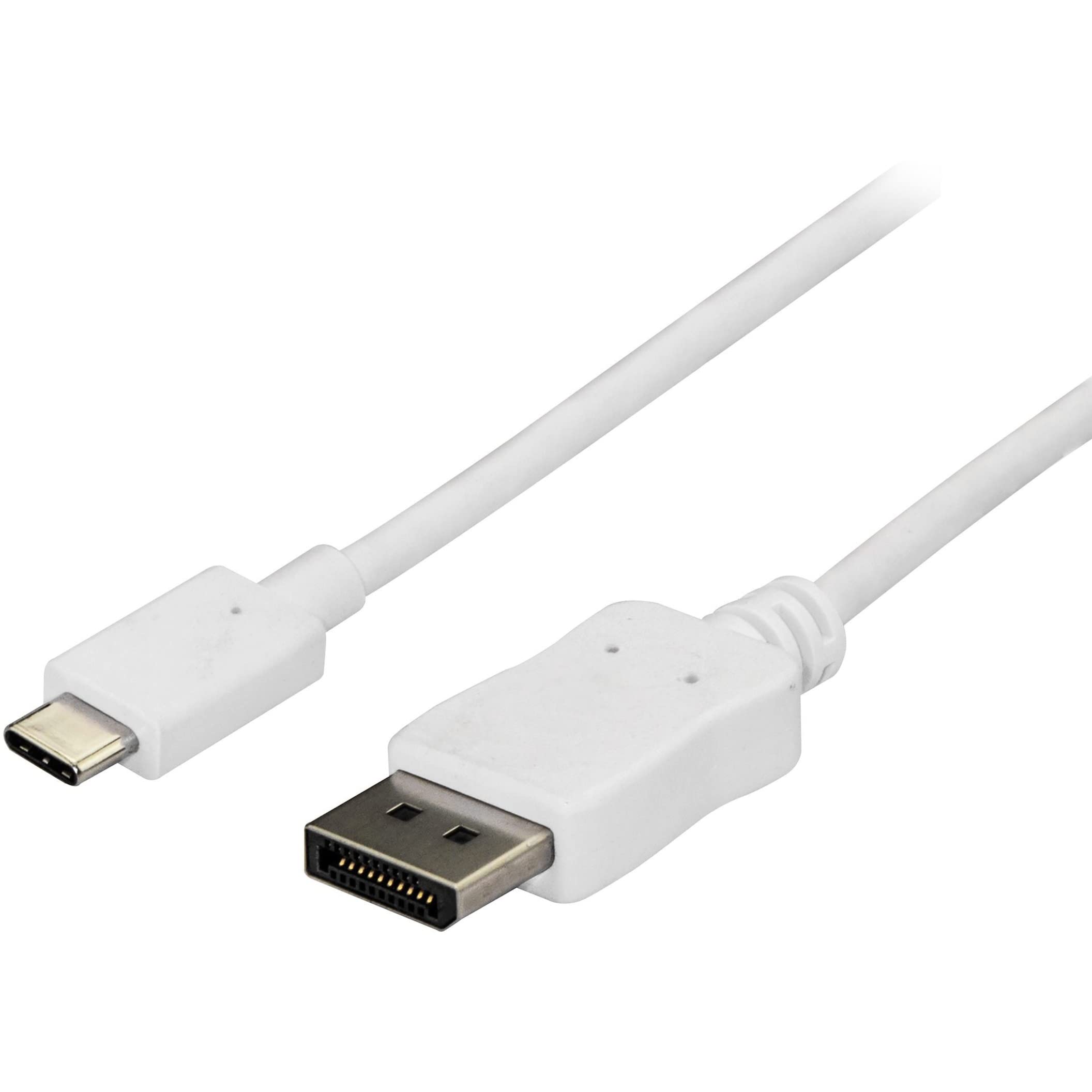 StarTech.com 6ft/1.8m USB C to DisplayPort 1.2 Cable 4K 60Hz - USB-C to DisplayPort Adapter Cable HBR2 - USB Type-C DP Alt Mode to DP Monitor Video Cable - Works w/ Thunderbolt 3 - White (CDP2DPMM6W) — image 1