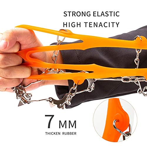 Samply Ice& Snow Traction Cleats, 19 Spike Mountaineering Climbing Crampons for Shoes, Boots, Medium, Orange