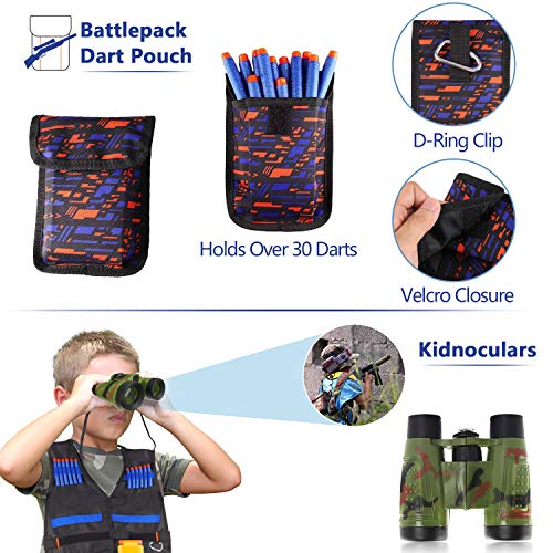 AILUKI 2 Pack Kids Tactical Vest Kit for Nerf Guns Game N-Strike Elite Series Wars with Refill Darts, Reload Clips, Dart Pouch, Tactical Mask, Wrist Band and Protective Glasses for Boys ,Girls