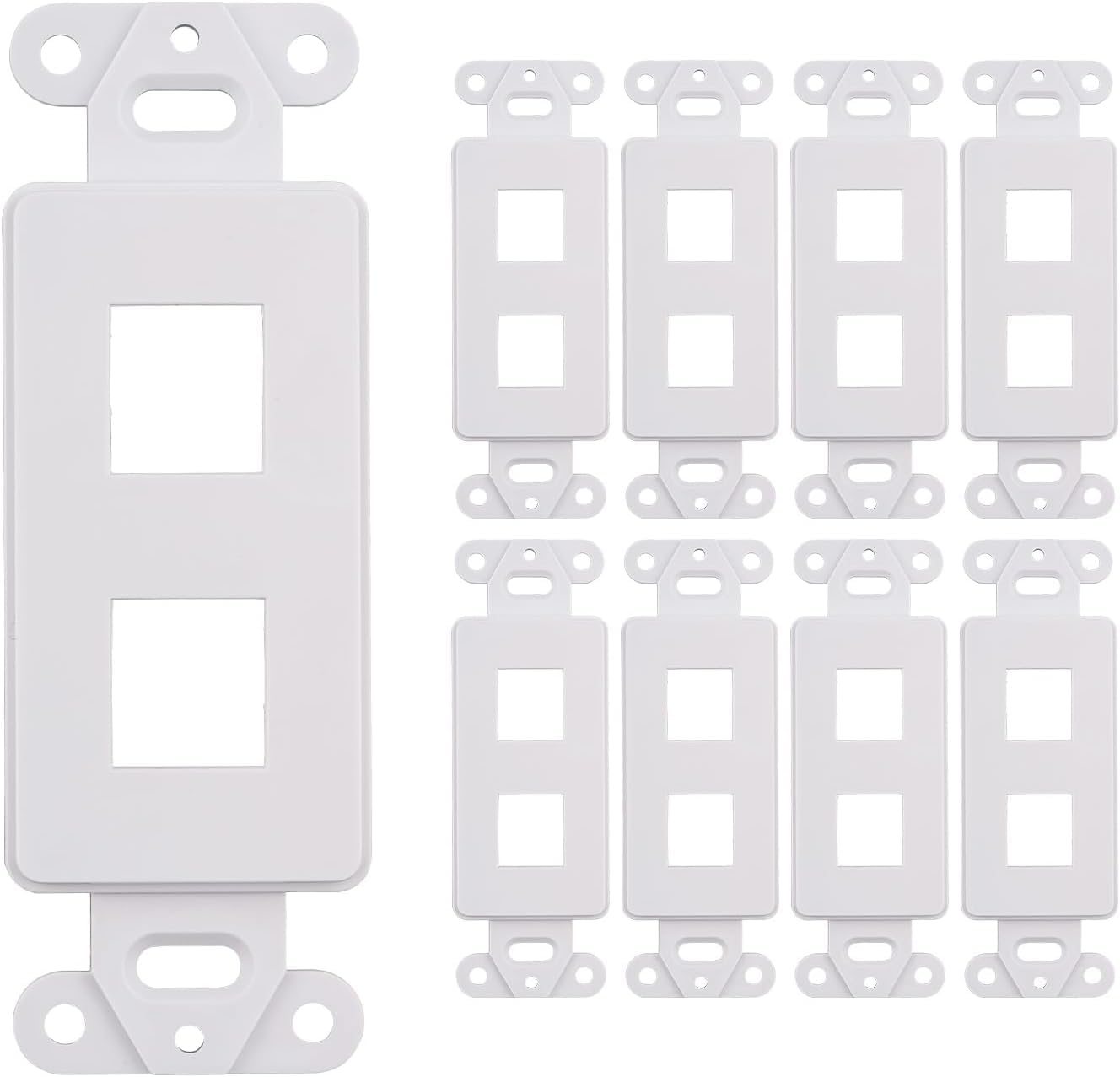Photo 1 of 10 Pack Keystone Wall Plate 2 Port, White Decorator Insert Cover for Ethernet, HDMI, Coax, Cat6 Cat5, RJ45, Home & Office Installations