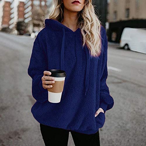 Liraly Winter Pullovers For Women Ladies Warm Fluffy Top Hoodie Sweatshirt Hooded Pullover Jumper(Blue ,US-18 /CN-L5)