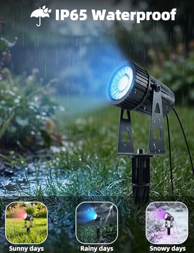 8Pack 24V LED Garden Spike Lights Mains Powered RGB + Warm White, IP65 Waterproof for Outdoor, 26M LED Garden Uplighters Bluetooth App & Remote Control, Color Changing Pathway Lights for Yard