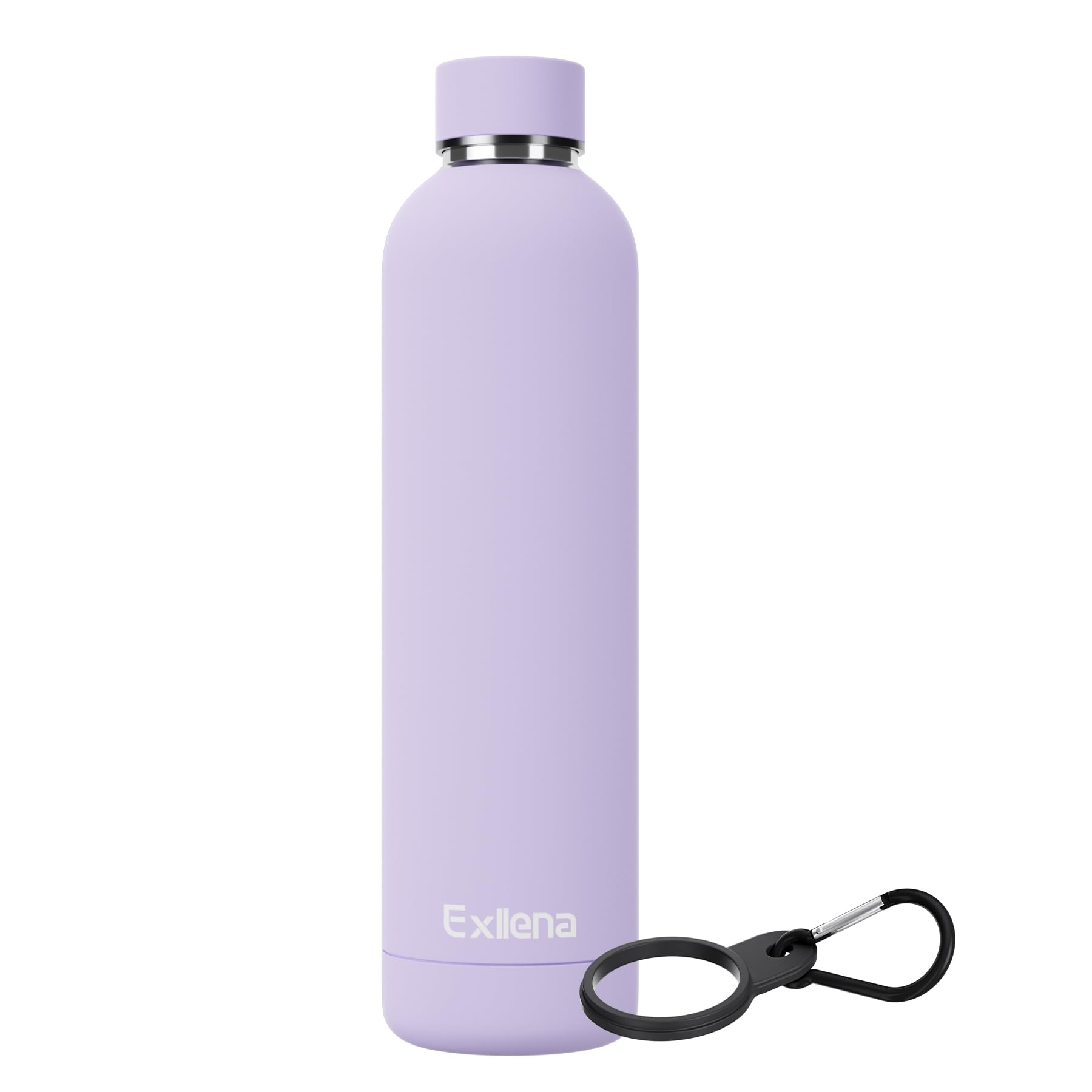 Exllena Insulated Water Bottles 1l with Clip, Double Wall Vacuum Drinks Bottle Keeps Drinks Cold 24 Hrs/Hot 12 Hrs, Stainless Steel Water Bottle BPA Free (Purple)