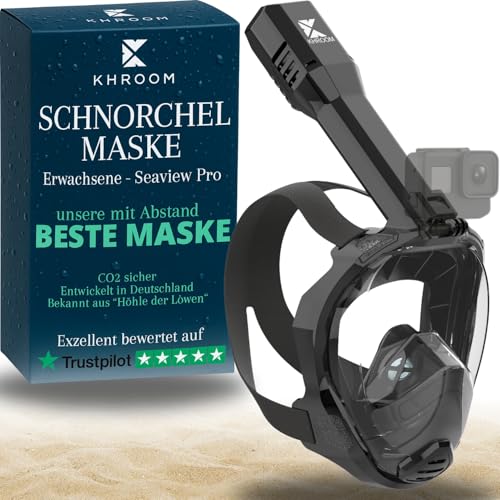KHROOM® Seaview Pro Schnorchelmaske für Erwachsene – bekannt aus Höhle der Löwen – CO₂-sicher nach DIN EN 136 – inkl. Action-Cam-Halterung – Taucherma