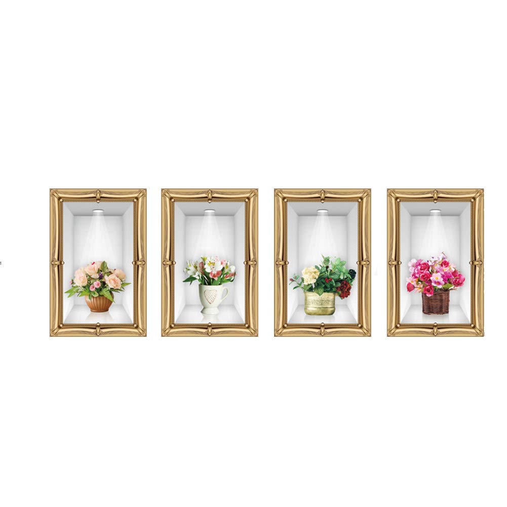 Lichi 3D Artificial Flower in Vase set of 4 Vinyl Wall Sticker - Short Vases