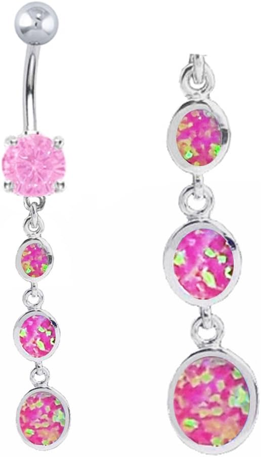 Pretty Sparkling Fire Opal 3 Oval dangle Belly navel Ring 14g (Available in White & Blue)