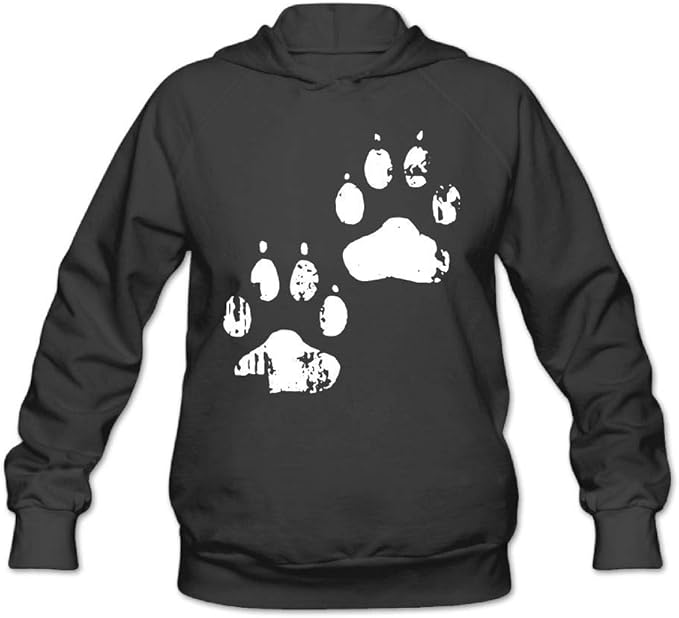 Womens Dog Paw Print Hooded Sweatshirt, Casual 100 Cotton