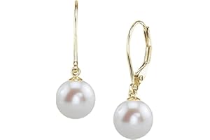 THE PEARL SOURCE AAAA Quality White Round Freshwater Cultured Pearl Hypoallergenic Earrings for Women | 14K Gold Leverbacks Earrings