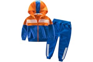 Boy's Casual Tracksuit Long Sleeve Color Block Hoodie Jacket+Pants 2Pcs Kids Sweatsuit Outfit Set 3-11 Years