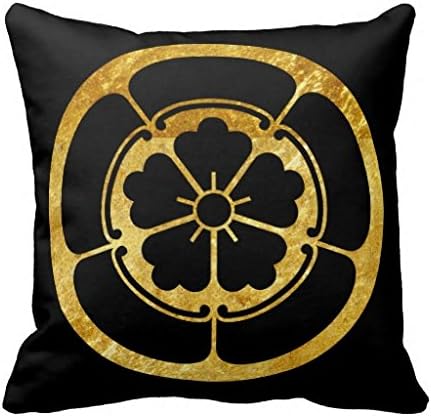 Oda Mon Japanese Samurai Clan Gold On Black Pillow Case