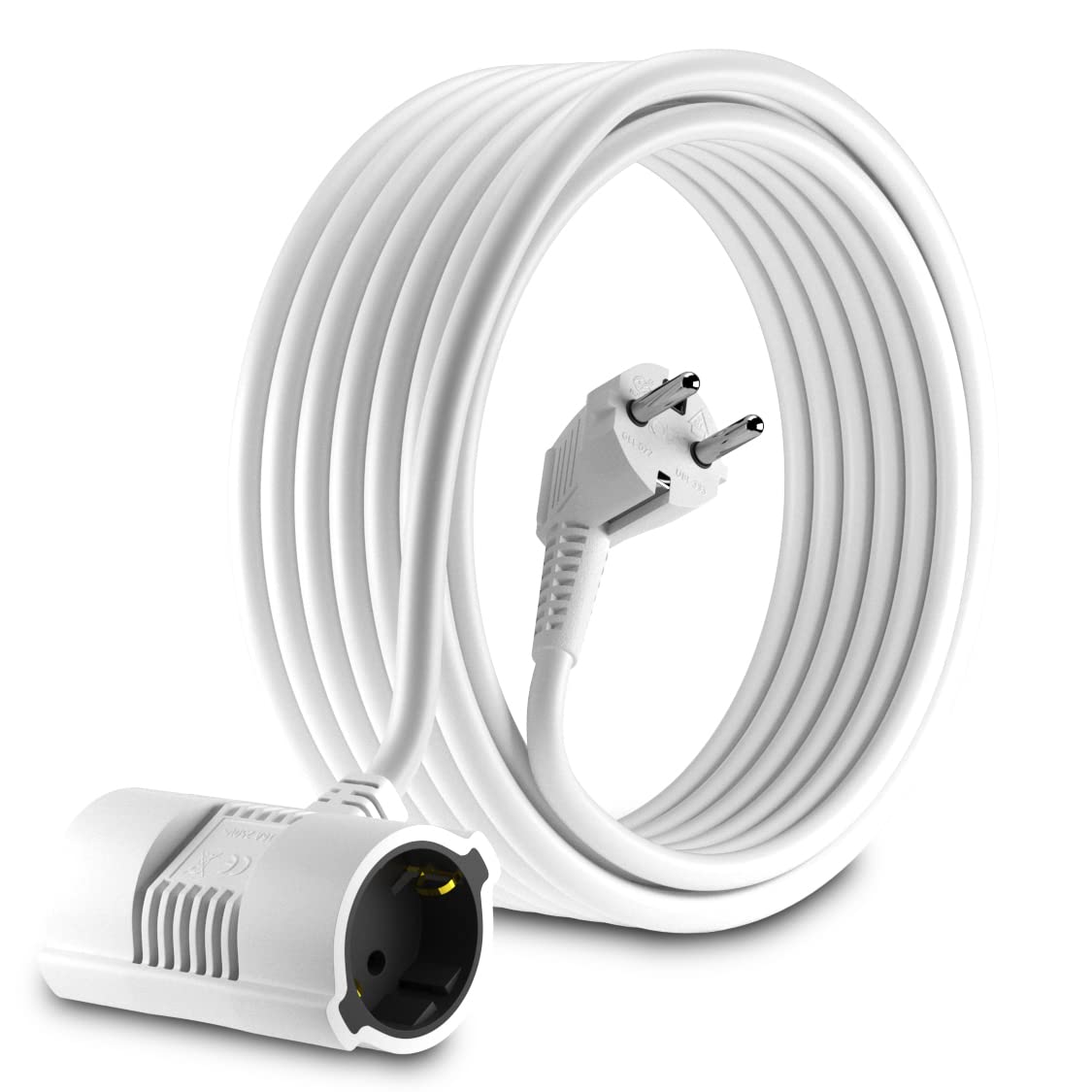 MutecPower 10 m AC-Schuko extension cable with 2-way sockets 90° angled Schuko plug EU plug - CEE 7/7 plug to 2 CEE 7 sockets - up to 250 V 50 Hz 16 A - 10 m
