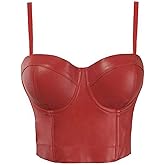 VEENDEO Women's Straps PU Leather Bustier Crop Top Push Up Corset Top Bra For Club Party Racer Sports