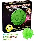 Glowing in the Dark Stars Wall Stickers Adhesive 200 Stars and 1 Glowing Moon for Kids Bedding Room,Ceiling Decors