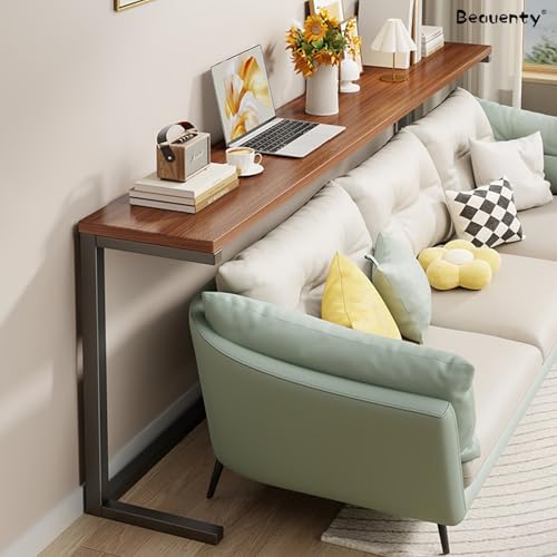 Beauenty Console Table, Narrow Sofa Tables, 80cm Entryway Display Console, Side Table for Entrance, Hallway, Behind Couch (Walnut+black)