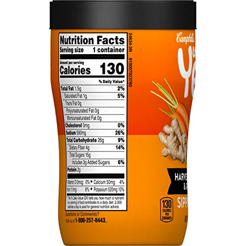 Campbell's Well Yes! Sipping Soup, Vegetable Soup On The Go, Harvest Carrot & Ginger, 11.1 oz. Cup (Pack of 8)