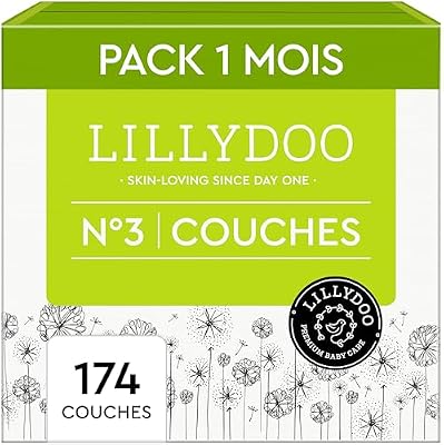 - Couches Bébé Hypoallergéniques, Taille 3 (6+ kg), Box mensuelle (174 pièces), Ultra Douces et Absorbantes, sans Parfum et Lotion pour les peaux sensibles, Testées dermatologiquement