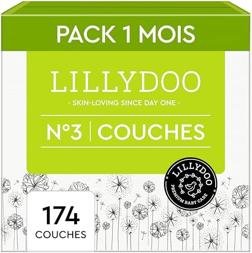- Couches Bébé Hypoallergéniques, Taille 3 (6+ kg), Box mensuelle (174 pièces), Ultra Douces et Absorbantes, sans Parfum et Lotion pour les peaux sensibles, Testées dermatologiquement