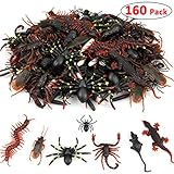 Dreampark Halloween Plastic Realistic Bugs, 160 Pack Fake Spiders, Cockroaches, Scorpions, Mice and Worms for Halloween Decorations and Party Favors