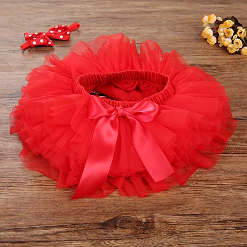 Baby Girls Tutu Skirt Headband Set Newborn Toddler Ruffle Tulle Diaper Covers 6-24 Months Red - Thumbnail 2