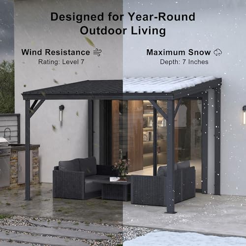 PURPLE LEAF 10'x13.5' Wall-Mounted Gazebo Review: Iron Roof Patio Cover image 24