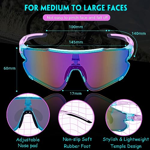 Semjar Cycling Glasses Sports Sunglasses,UV400 Adjustable Softball Baseball Sunglasses for Mens Women Youth,80s Cool Polarized Running Sunglass Purple Lens
