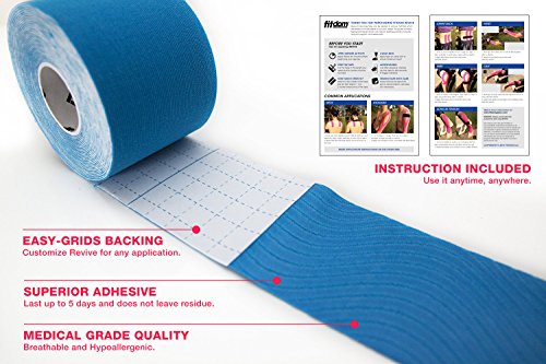 Fitdom Kinesiology Physiotherapy Synthetic Sports Tape in Uncut, Precut & Bulk Roll + BONUS Instruction. FDA Approved. Therapeutic Taping for Knee, Shoulder, Elbow & More. Providing Recovery & Support