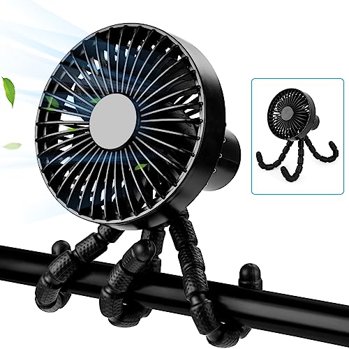 Funsland Mini Portable Stroller Fan Clip on for Baby, USB Rechargeable or Battery Operated Handheld Personal Portable Fan, Flexible Tripod Baby Stroller Fan 3 Speed Clip on Fan for Car Seat Travel