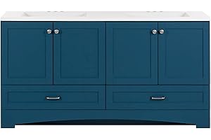 Spring Mill Cabinets Emlyn 60 Inch Double-Sink Bathroom Vanity with White Top, 2 Cabinets, 2 Drawers, 60.5" W x 18.75" D x 32.89", Admiral Blue