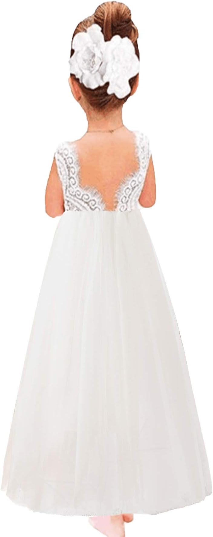 Toddler Baby Flower Girls Princess Tulle Dress Lace Backless Tutu A-line Beaded Party Dresses