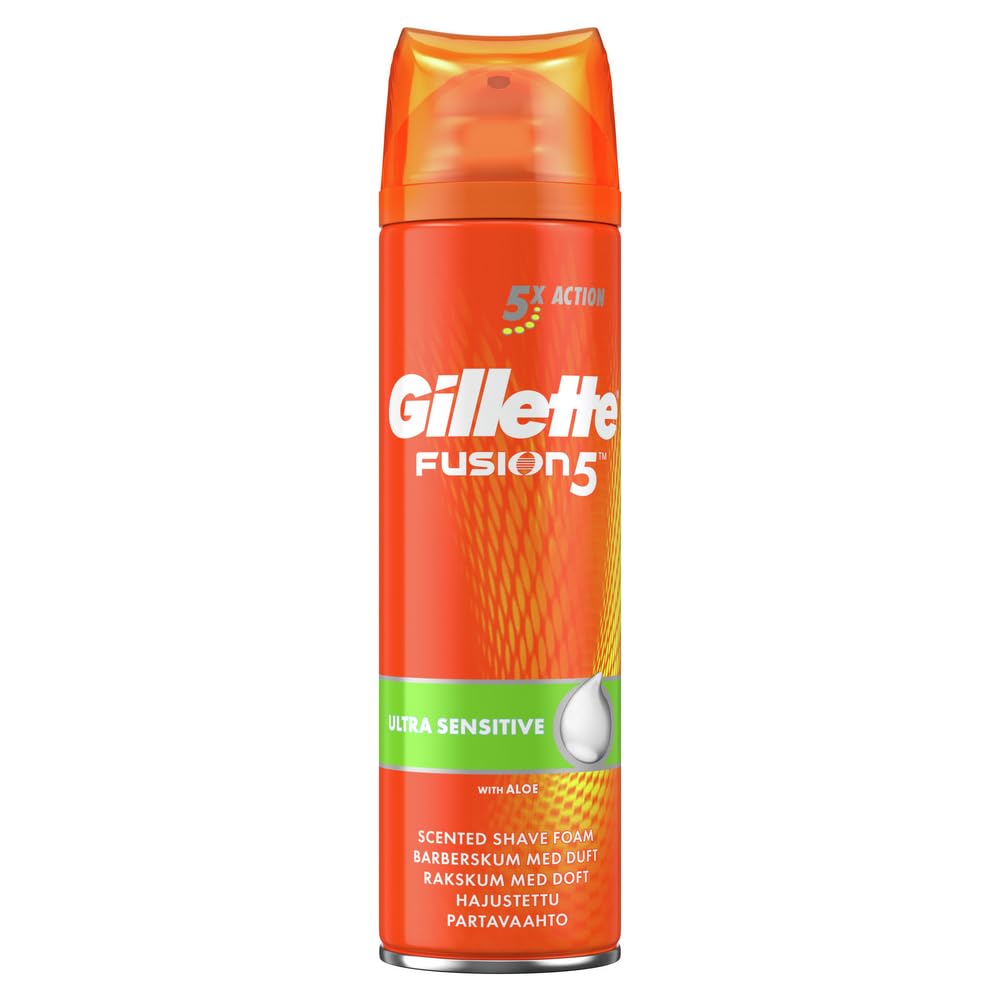Procter & Gamble Gillette Fusion5 Ultra Sensitive Shaving Foam for Men, 250 ml, Soothes & Protects Sensitive Skin Leaving It Clean & Comfortable
