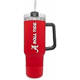 Campus Colors College & University 40 oz Travel Tumbler With Handle - Dual Option Lid With Straw - Vacuum Insulated Stainless Steel (Alabama Crimson Tide - Crimson)