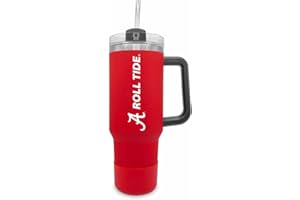 Campus Colors College & University 40 oz Travel Tumbler With Handle - Dual Option Lid With Straw - Vacuum Insulated Stainless Steel (Alabama Crimson Tide - Crimson)