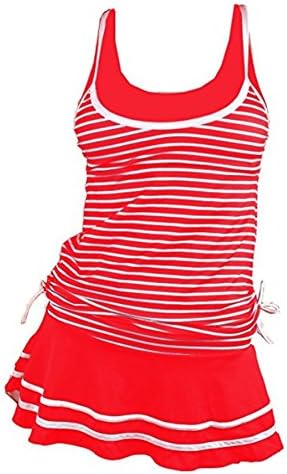 NoNoCat Striped Vintage Tankini Women's Shaping Body Swimwear Plus Size Bathing Suit For Women (2XL(US 18W- 20W), Red)