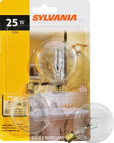 SYLVANIA G16.5 Incandescent Bulb, Candelabra Base, 25W, 2850K, 2 Pack