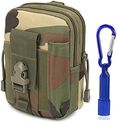 Ziomee Compact Tactical Molle Multi-Purpose Poly Tool Holder EDC Pouch Camo Bag Military Nylon Utility Tactical Waist Pack Camping Hiking Pouch with Mini Flashlight,Jungle