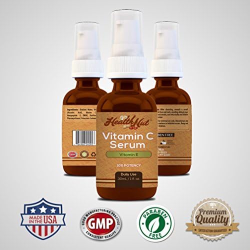 Health Nut Vitamin C Serum - Anti-aging Serum Has a 10% Potency - Hyaluronoic Acid Amino Complex - 30ml 1 Oz Vitamin C Improves the Fine Wrinkles on Your Face, Firms and Tones the Skin - Assist In Production of Collagen &amp; Protection Against the Sun (Uv Rays) (10%) For Sensitive Allergy Skin
