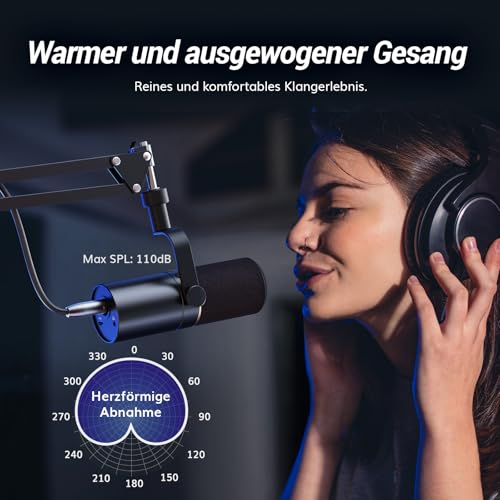 TONOR Dynamisches Microphone mit XLR/USB Kabel, Mikro PC mit Mute Button, Vocal Mic Gesangsmikrofon für Podcast, Streaming, Gaming, Studio und Aufnahme, mit Hight Profile Mikrofonarm, Schwarz, TD510+ thumbnail 2