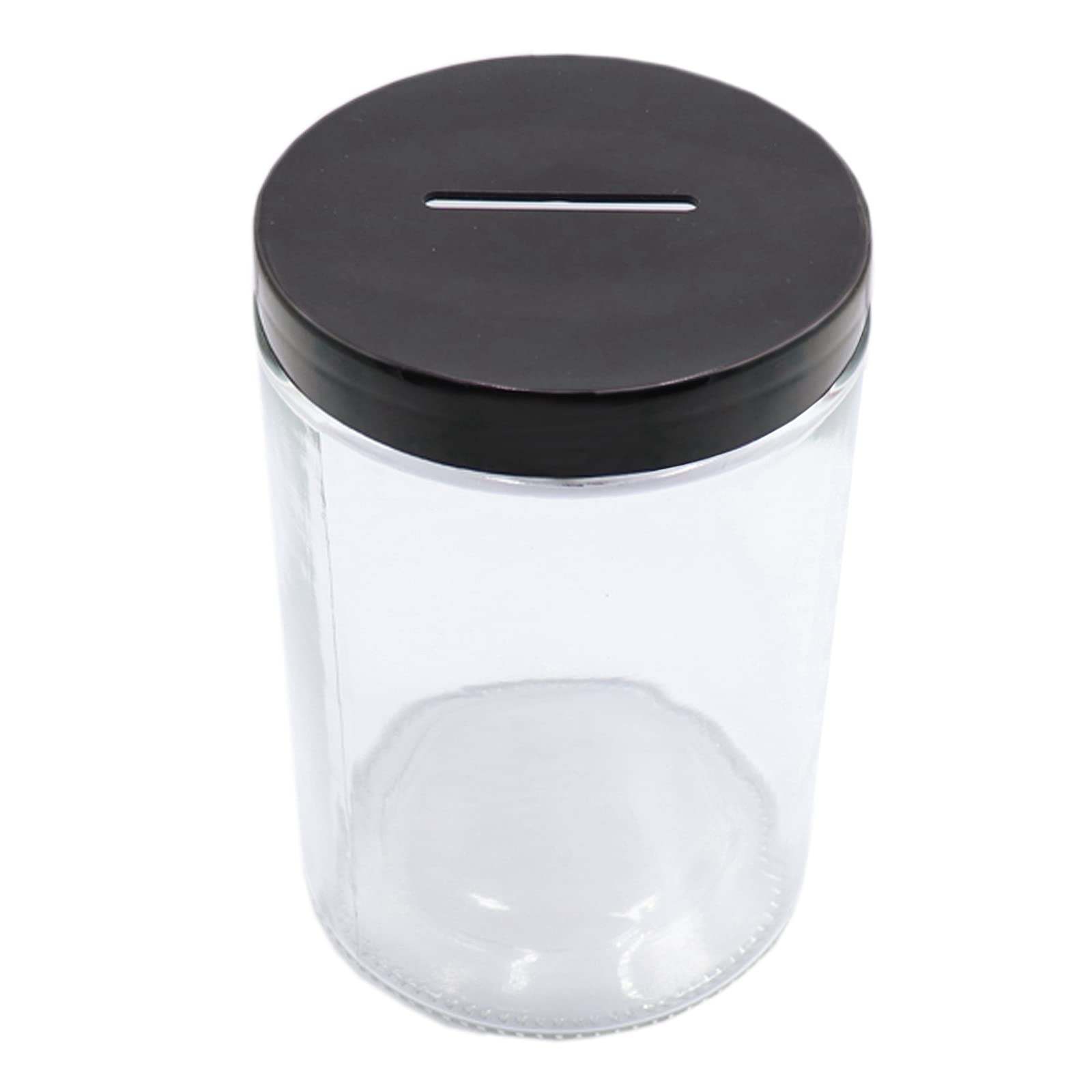 Mczcent Coin Money Piggy Bank with Black Slotted Lid for All UK Coins, Safe Money Bank Coin Saving Box Pot, Glass Clear Coin Money Saving Jar for Adults Teens Kids Girls Boys