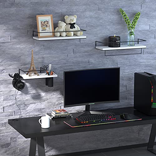 ZGO Floating Shelves for Wall Set of 3, Wall Mounted Storage Shelves with Metal Frame