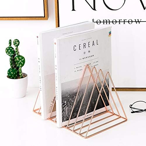 MICKYMIN Iron Art Bookends, Simplicity Triangle Metal Bookends (Rose Gold)