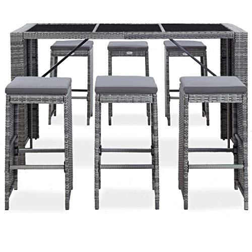 vidaXL Gartenbar Set 7-TLG. mit Auflagen Theke Bar Tresen Gartentheke Bartisch Stehtisch Barhocker Barstuhl Gartenmöbel… – Bild 3